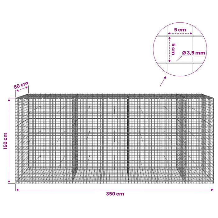 Gabion cu sârmă de 3,5 mm și plasă de 5x5 cm 350x50x150 cm WALTI