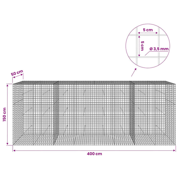 Gabion cu sârmă de 3,5 mm și plasă de 5x5 cm 400x50x150 cm WALTI