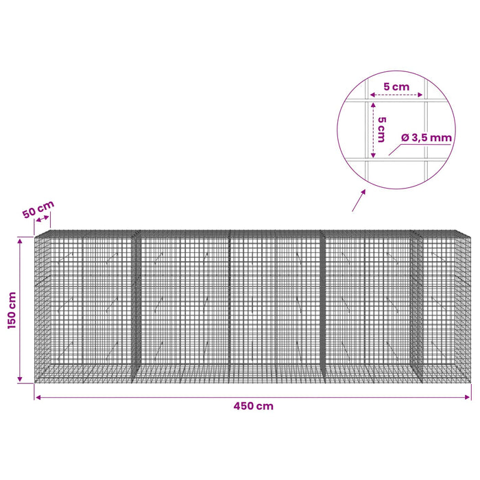 Gabion cu sârmă de 3,5 mm și plasă de 5x5 cm 450x50x150 cm WALTI