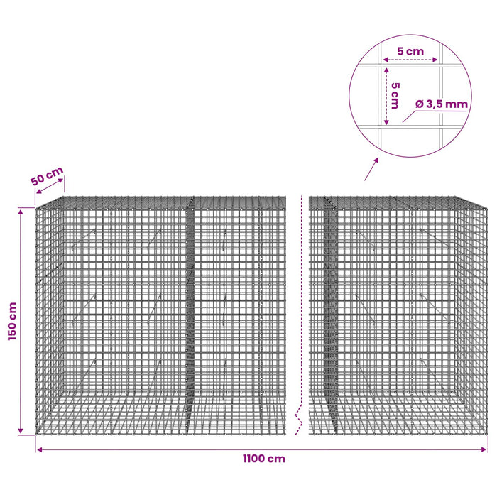 Gabion cu sârmă de 3,5 mm și plasă de 5x5 cm 1100x50x150 cm WALTI