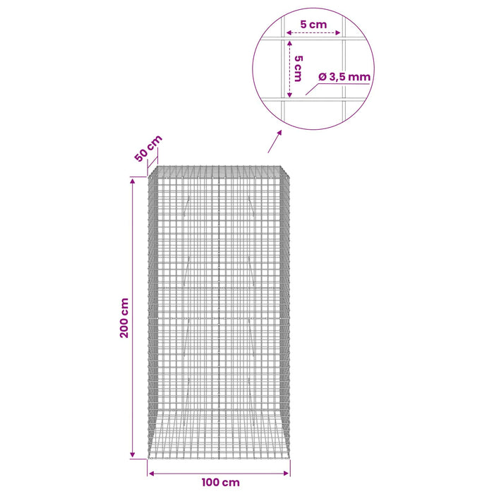 Gabion cu sârmă de 3,5 mm și plasă de 5x5 cm 100x50x200 cm WALTI
