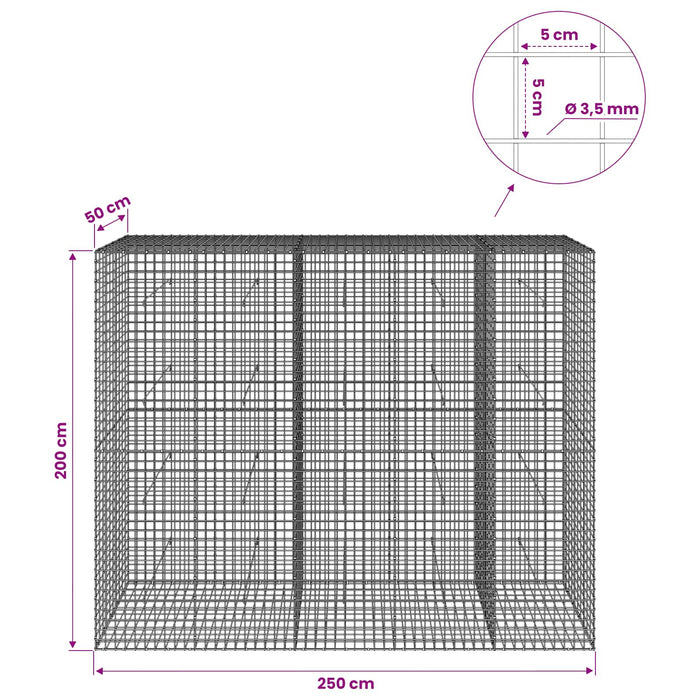 Gabion cu sârmă de 3,5 mm și plasă de 5x5 cm 250x50x200 cm WALTI
