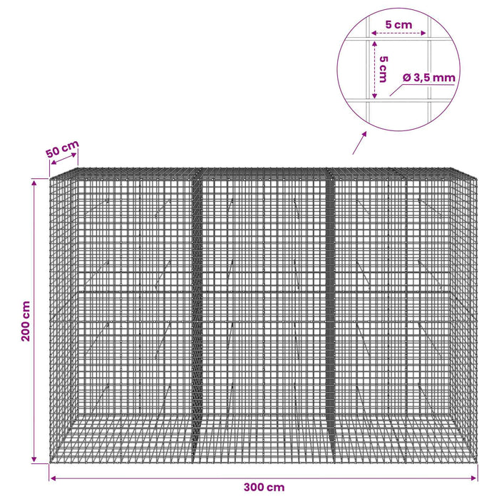 Gabion cu sârmă de 3,5 mm și plasă de 5x5 cm 300x50x200 cm WALTI