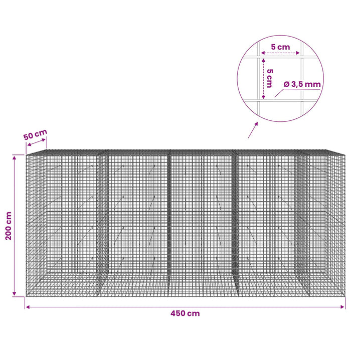 Gabion cu sârmă de 3,5 mm și plasă de 5x5 cm 450x50x200 cm WALTI