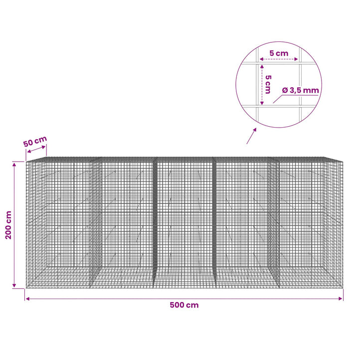 Gabion cu sârmă de 3,5 mm și plasă de 5x5 cm 500x50x200 cm WALTI