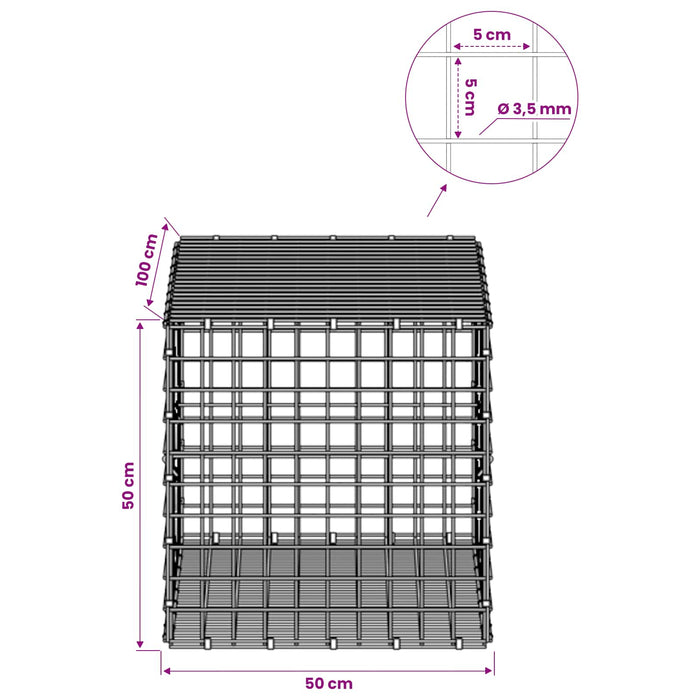 Gabion cu sârmă de 3,5 mm și plasă de 5x5 cm 50x100x50 cm WALTI