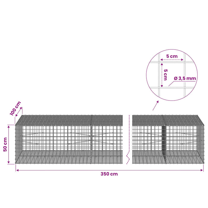 Gabion cu sârmă de 3,5 mm și plasă de 5x5 cm 350x100x50 cm WALTI