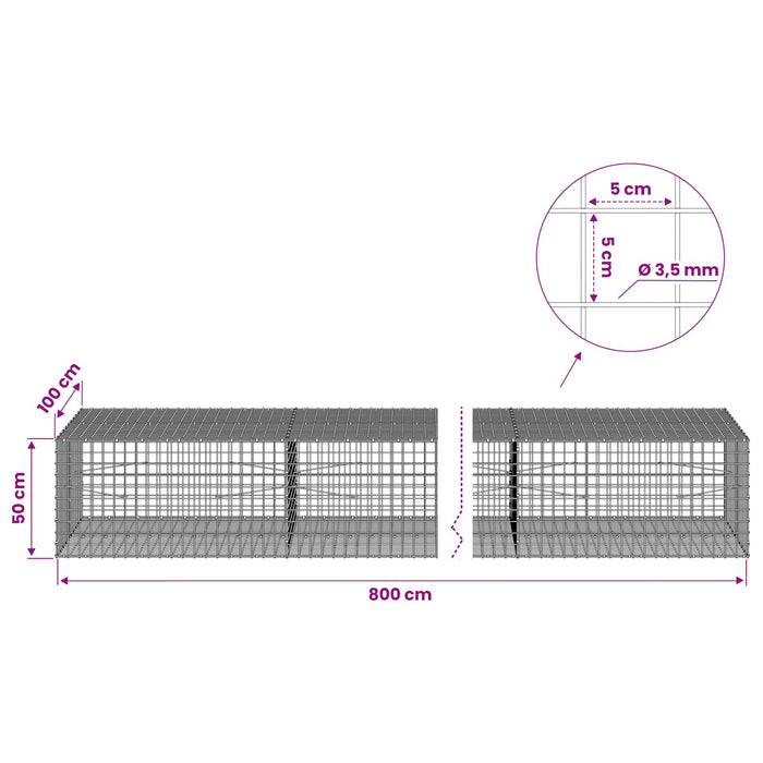 Gabion cu sârmă de 3,5 mm și plasă de 5x5 cm 800x100x50 cm WALTI
