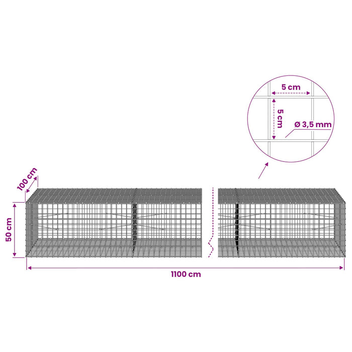 Gabion cu sârmă de 3,5 mm și plasă de 5x5 cm 1100x100x50 cm WALTI