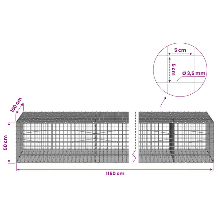 Gabion cu sârmă de 3,5 mm și plasă de 5x5 cm 1150x100x50 cm WALTI