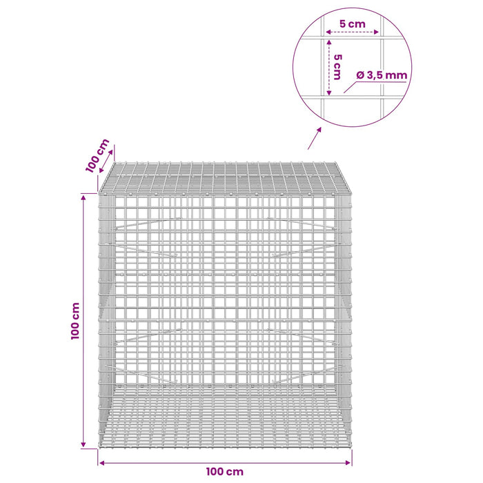 Gabion cu sârmă de 3,5 mm și plasă de 5x5 cm 100x100x100 cm WALTI