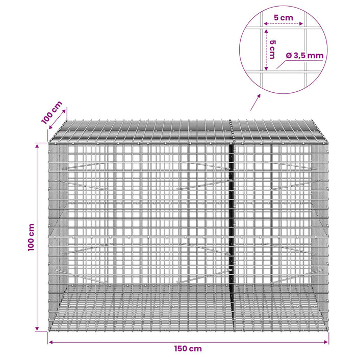 Gabion cu sârmă de 3,5 mm și plasă de 5x5 cm 150x100x100 cm WALTI