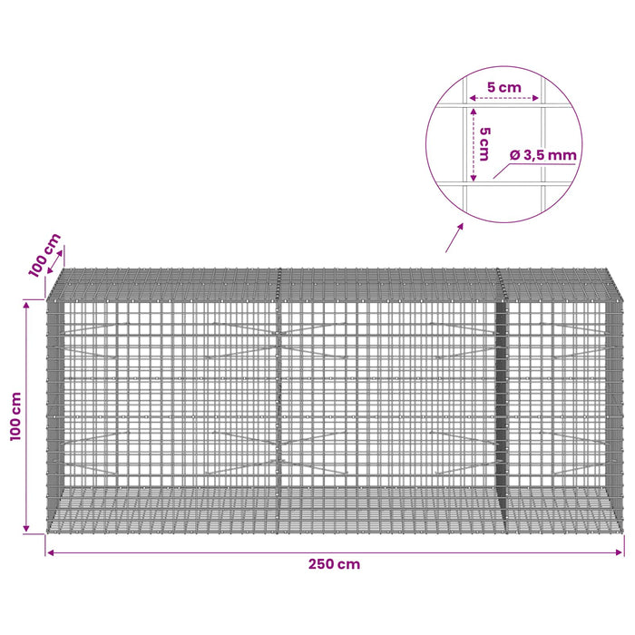 Gabion cu sârmă de 3,5 mm și plasă de 5x5 cm 250x100x100 cm WALTI