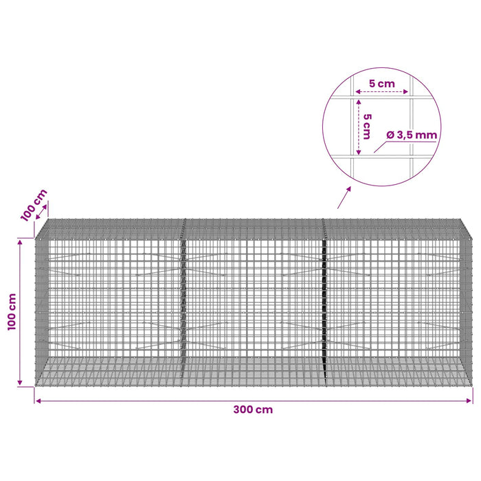 Gabion cu sârmă de 3,5 mm și plasă de 5x5 cm 300x100x100 cm WALTI