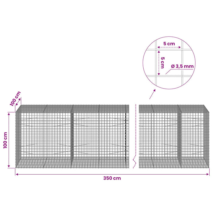 Gabion cu sârmă de 3,5 mm și plasă de 5x5 cm 350x100x100 cm WALTI