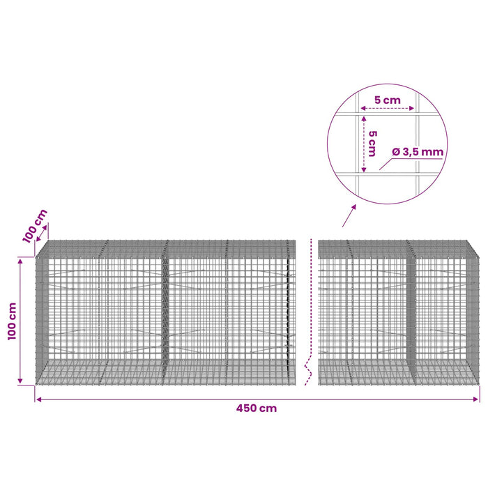 Gabion cu sârmă de 3,5 mm și plasă de 5x5 cm 450x100x100 cm WALTI