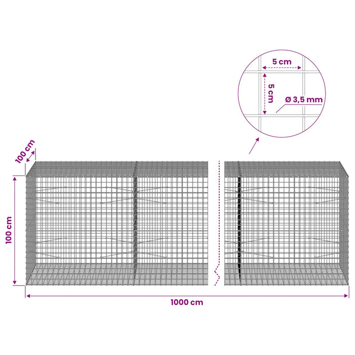 Gabion cu sârmă de 3,5 mm și plasă de 5x5 cm 1000x100x100 cm WALTI
