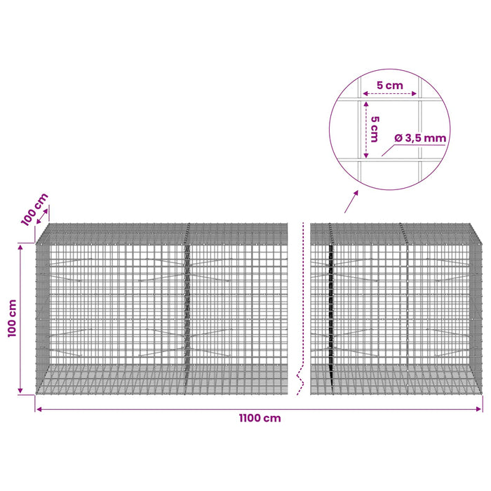 Gabion cu sârmă de 3,5 mm și plasă de 5x5 cm 1100x100x100 cm WALTI