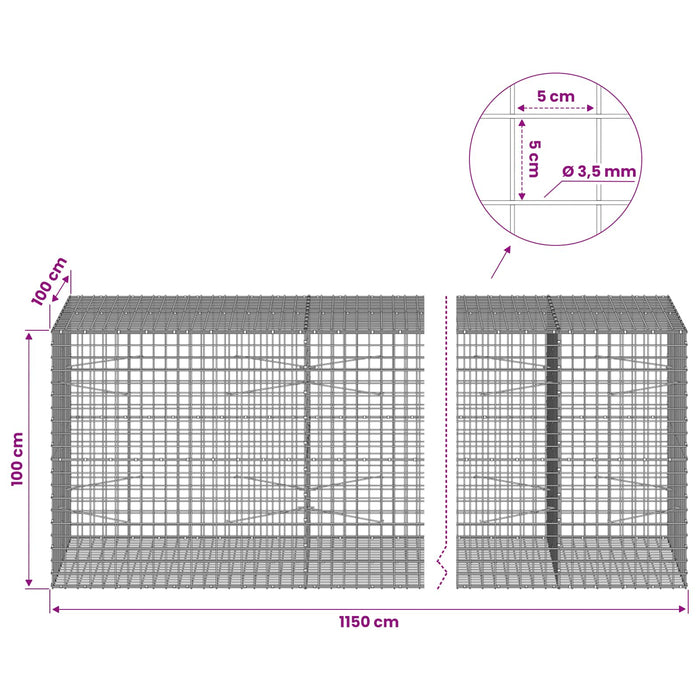 Gabion cu sârmă de 3,5 mm și plasă de 5x5 cm 1150x100x100 cm WALTI
