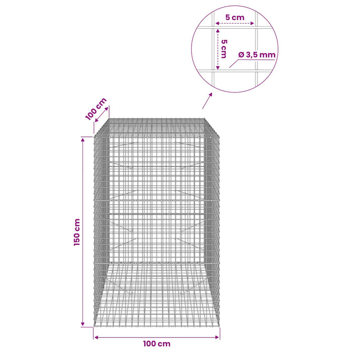 Gabion cu sârmă de 3,5 mm și plasă de 5x5 cm 100x100x150 cm WALTI