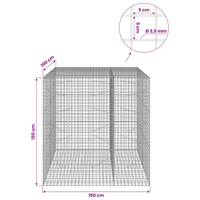 Gabion cu sârmă de 3,5 mm și plasă de 5x5 cm 150x100x150 cm WALTI