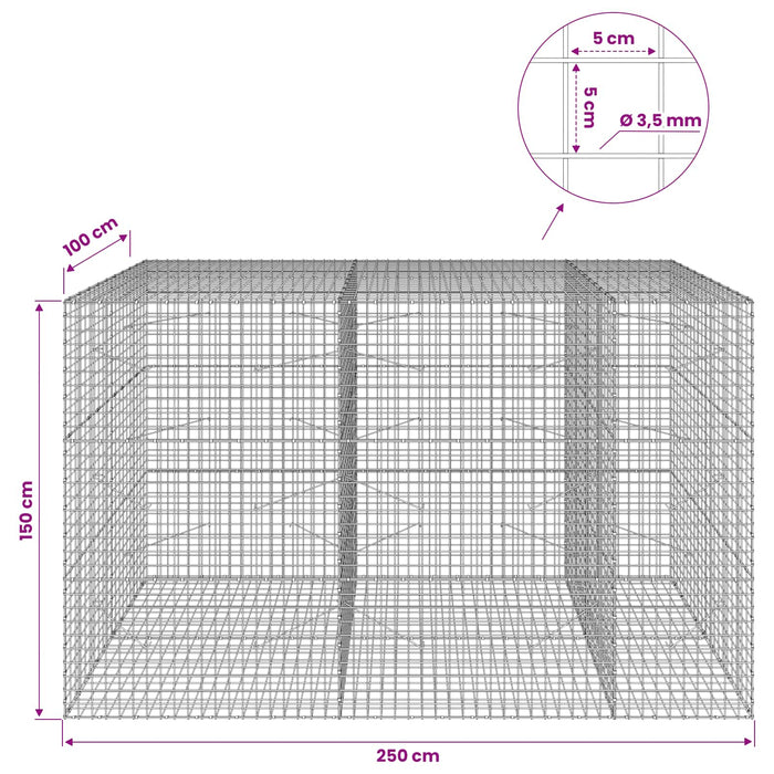 Gabion cu sârmă de 3,5 mm și plasă de 5x5 cm 250x100x150 cm WALTI