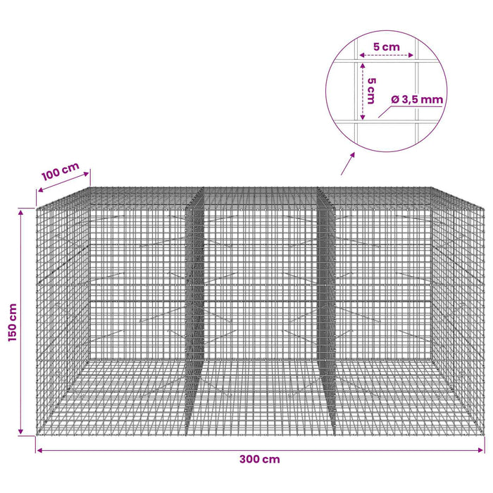 Gabion cu sârmă de 3,5 mm și plasă de 5x5 cm 300x100x150 cm WALTI