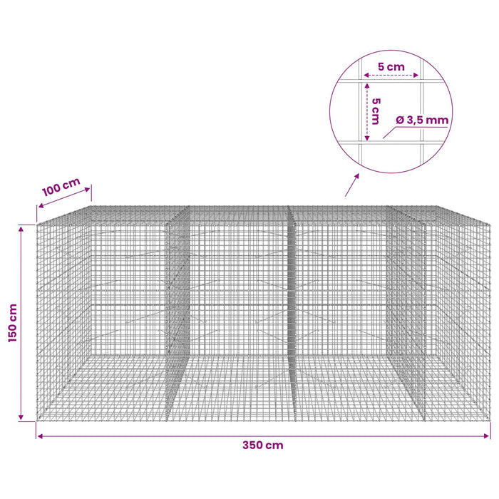 Gabion cu sârmă de 3,5 mm și plasă de 5x5 cm 350x100x150 cm WALTI