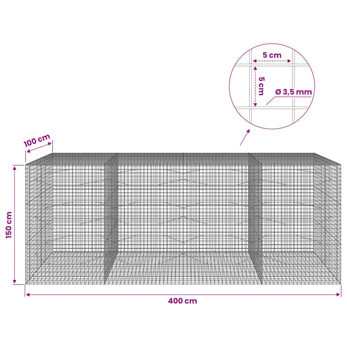 Gabion cu sârmă de 3,5 mm și plasă de 5x5 cm 400x100x150 cm WALTI