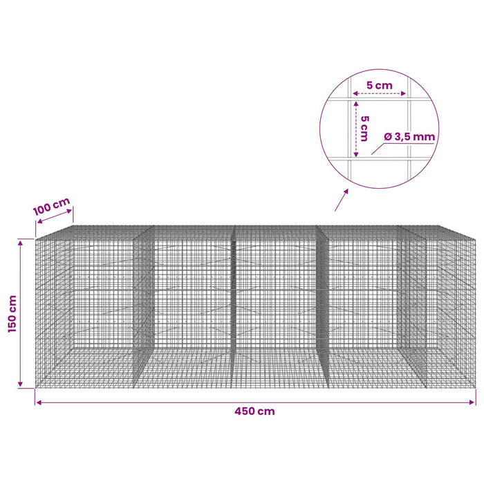 Gabion cu sârmă de 3,5 mm și plasă de 5x5 cm 450x100x150 cm WALTI