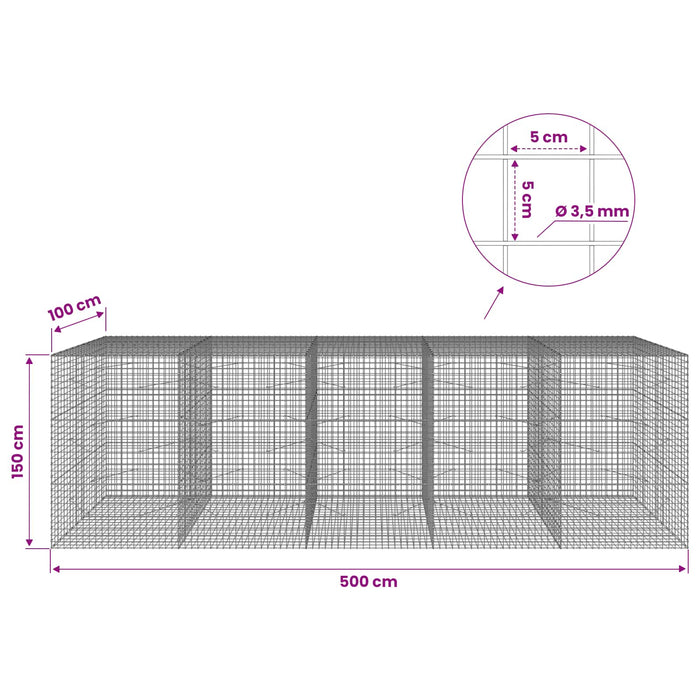 Gabion cu sârmă de 3,5 mm și plasă de 5x5 cm 500x100x150 cm WALTI