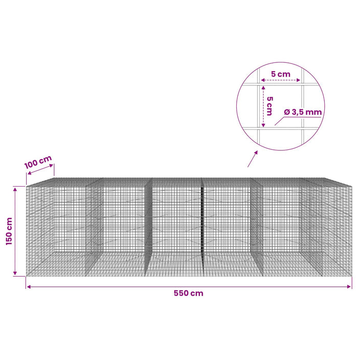 Gabion cu sârmă de 3,5 mm și plasă de 5x5 cm 550x100x150 cm WALTI