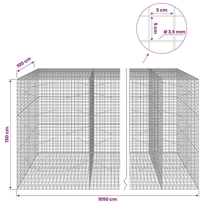 Gabion cu sârmă de 3,5 mm și plasă de 5x5 cm 1050x100x150 cm WALTI