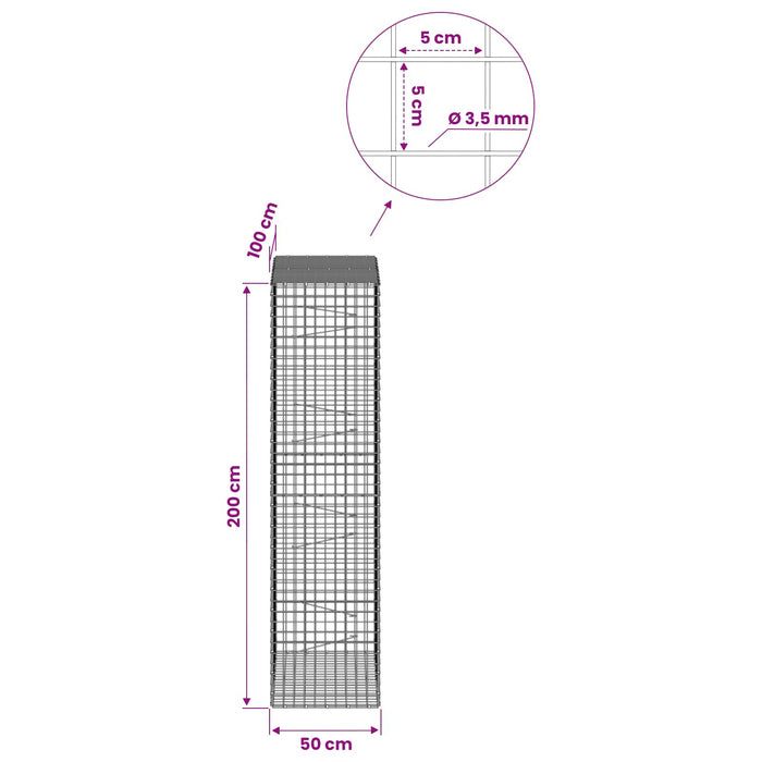 Gabion cu sârmă de 3,5 mm și plasă de 5x5 cm 50x100x200 cm WALTI