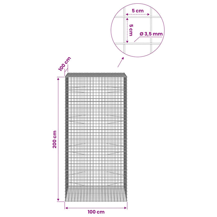 Gabion cu sârmă de 3,5 mm și plasă de 5x5 cm 100x100x200 cm WALTI