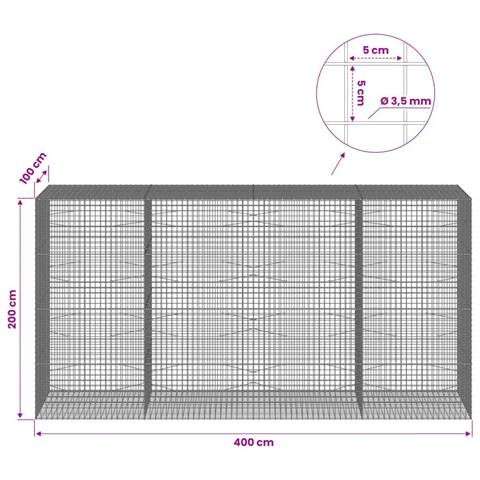 Gabion cu sârmă de 3,5 mm și plasă de 5x5 cm 400x100x200 cm WALTI