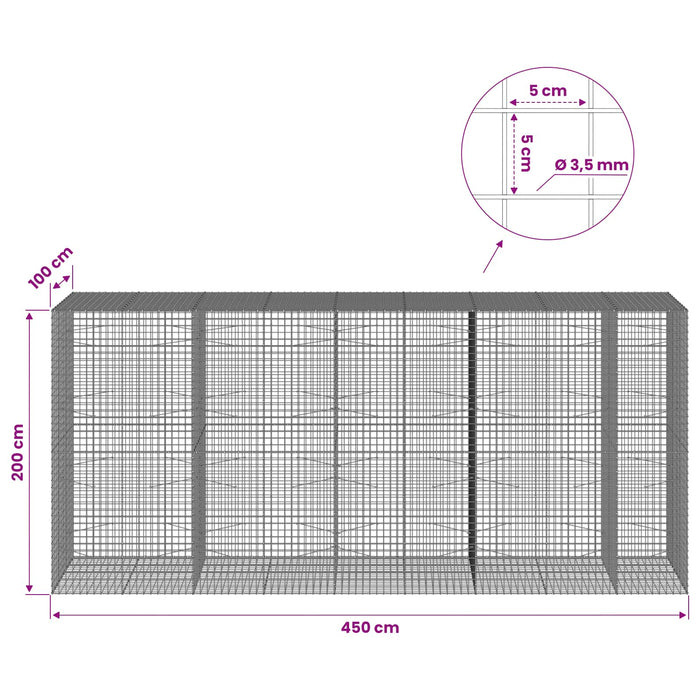 Gabion cu sârmă de 3,5 mm și plasă de 5x5 cm 450x100x200 cm WALTI