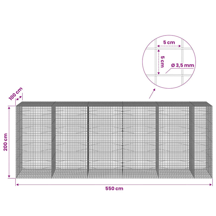 Gabion cu sârmă de 3,5 mm și plasă de 5x5 cm 550x100x200 cm WALTI