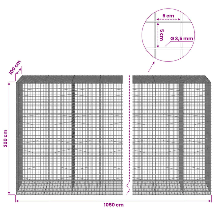 Gabion cu sârmă de 3,5 mm și plasă de 5x5 cm 1050x100x200 cm WALTI