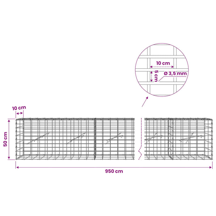Gabion cu Sârmă de 3,5 mm și Plasă de 5x10 cm 950x10x50 cm WALTI