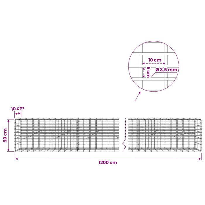 Gabion cu Sârmă de 3,5 mm și Plasă de 5x10 cm 1200x10x50 cm WALTI