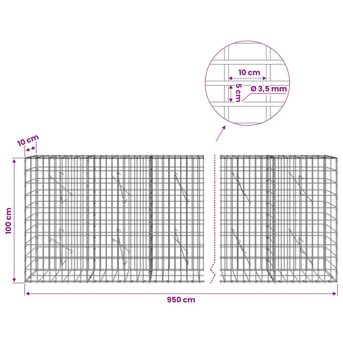 Gabion cu Sârmă de 3,5 mm și Plasă de 5x10 cm 950x10x100 cm WALTI