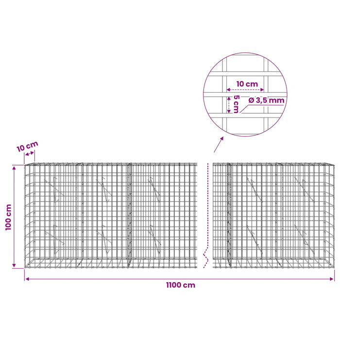 Gabion cu Sârmă de 3,5 mm și Plasă de 5x10 cm 1100x10x100 cm WALTI