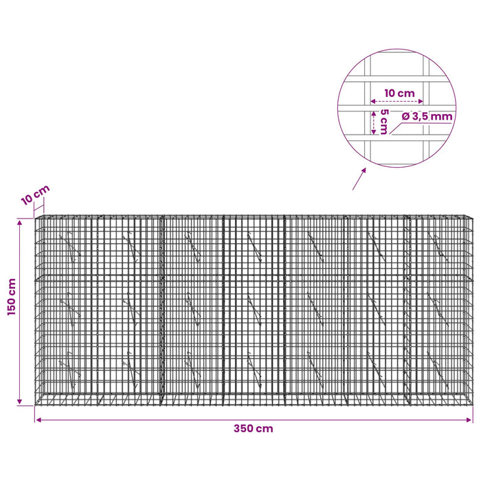 Gabion cu Sârmă de 3,5 mm și Plasă de 5x10 cm 350x10x150 cm WALTI