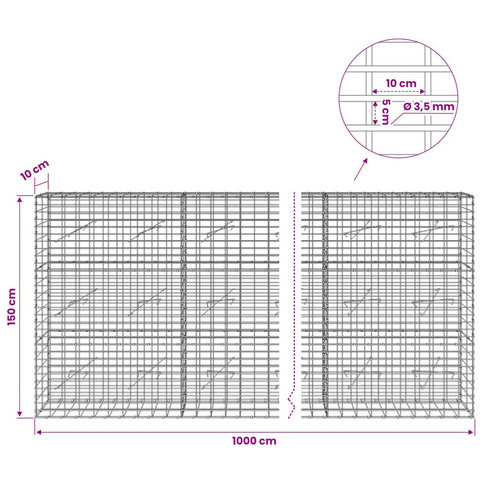 Gabion cu Sârmă de 3,5 mm și Plasă de 5x10 cm 1000x10x150 cm WALTI