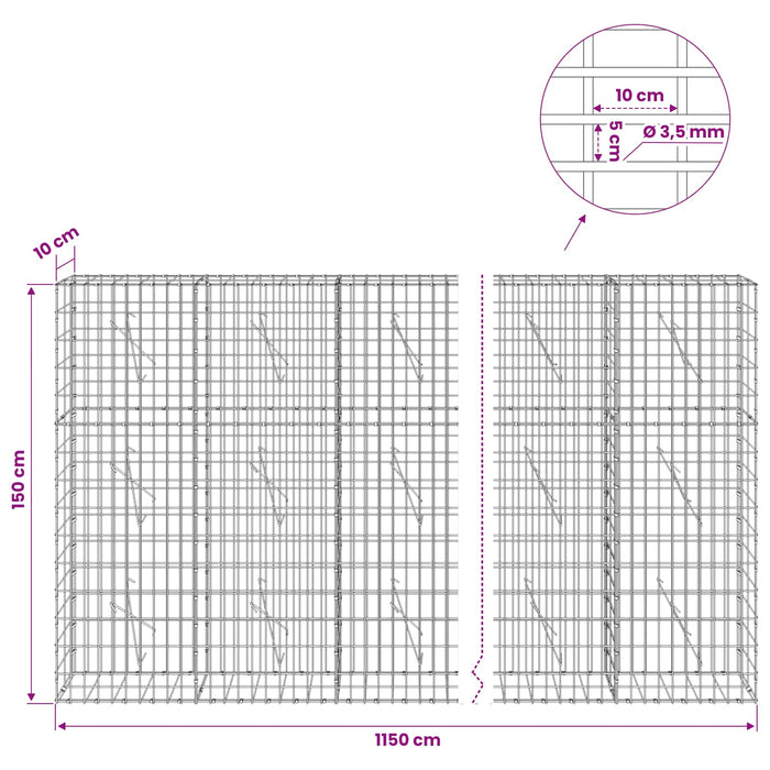 Gabion cu Sârmă de 3,5 mm și Plasă de 5x10 cm 1150x10x150 cm WALTI