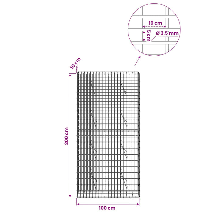 Gabion cu Sârmă de 3,5 mm și Plasă de 5x10 cm 100x10x200 cm WALTI