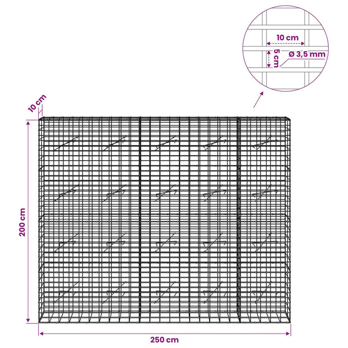 Gabion cu Sârmă de 3,5 mm și Plasă de 5x10 cm 250x10x200 cm WALTI