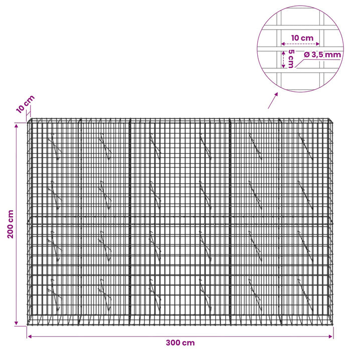 Gabion cu Sârmă de 3,5 mm și Plasă de 5x10 cm 300x10x200 cm WALTI