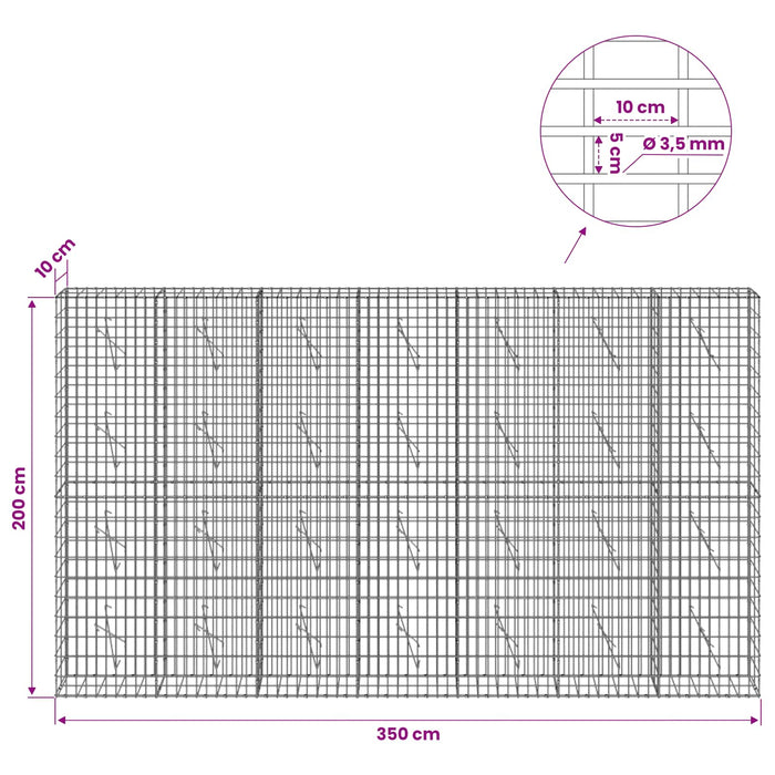 Gabion cu Sârmă de 3,5 mm și Plasă de 5x10 cm 350x10x200 cm WALTI